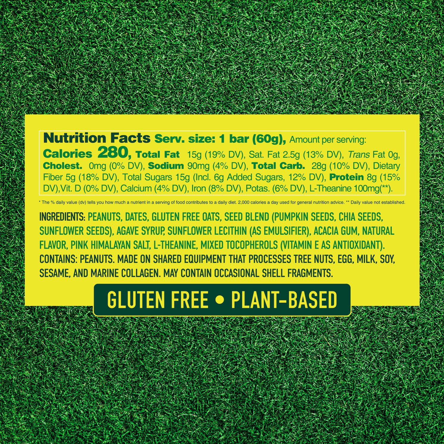 Nutrition facts panel for gluten-free peanut butter snack bar