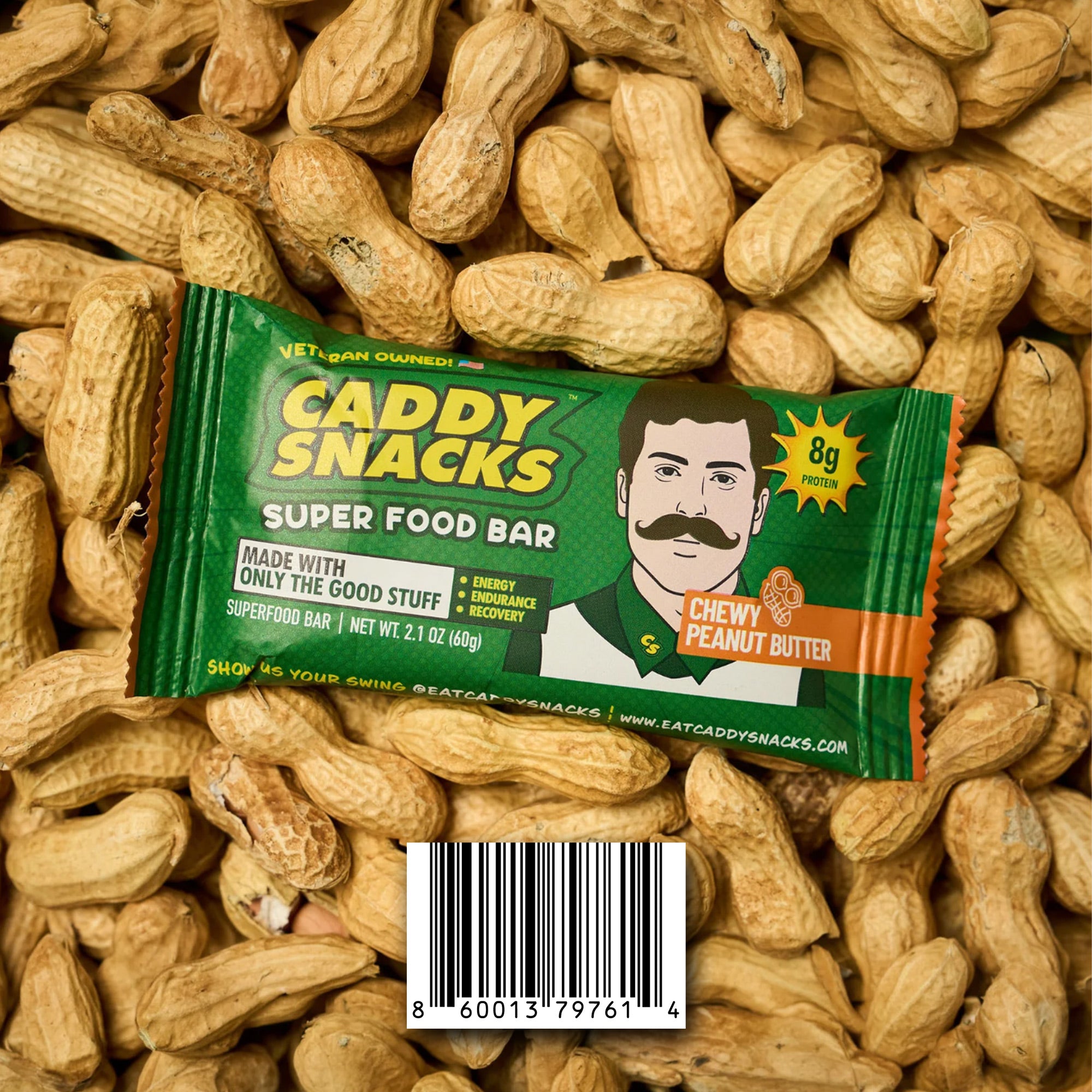 Caddy Snacks super food bar package surrounded by peanuts