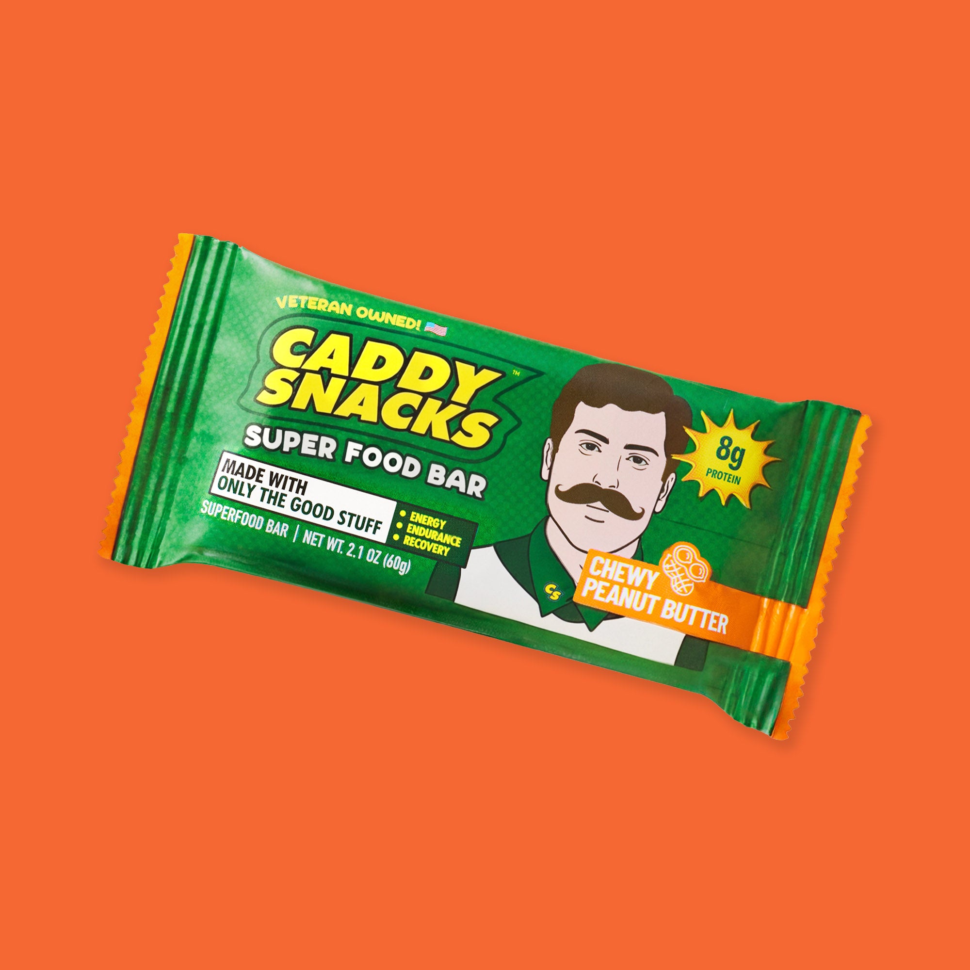 Chewy peanut butter snack bar in green wrapper